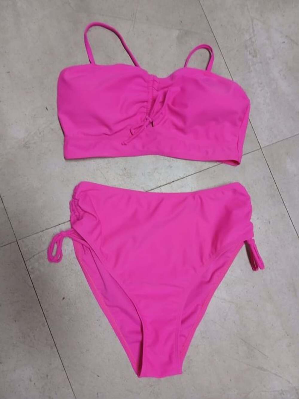 Women's Hot Pink Two-Piece Bikini Set with Adjustable Ties